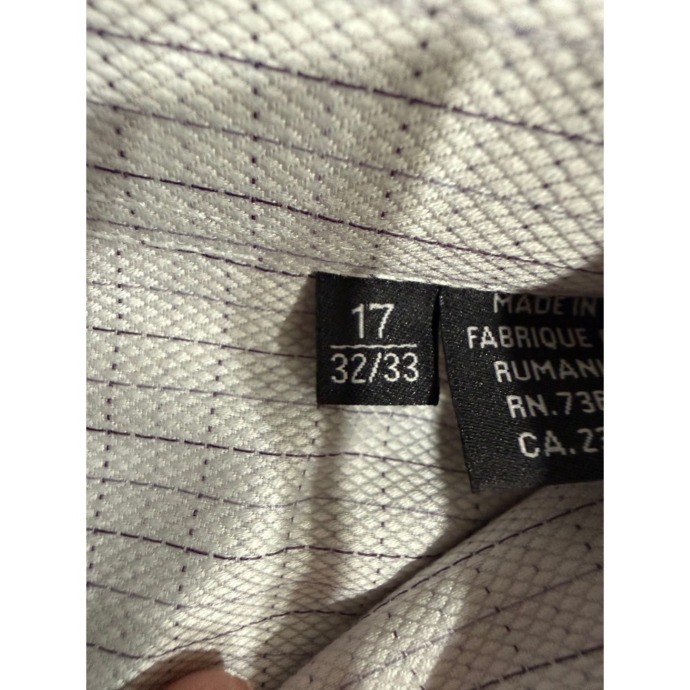 Hugo Boss Mens 17 32/33 Purple White Micro Grid Check Cotton Dress Shirt L/S - Picture 5 of 11